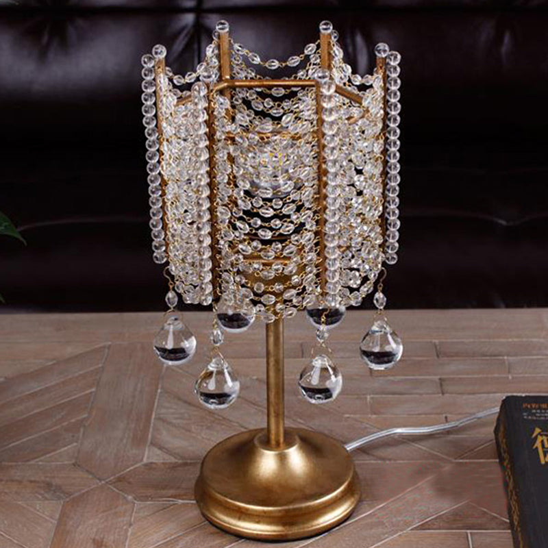 Éclairage de la table de brin de cristal hexagonal Traditionnel 1 Éclairage de table de chevet de chambre claire en argent / or