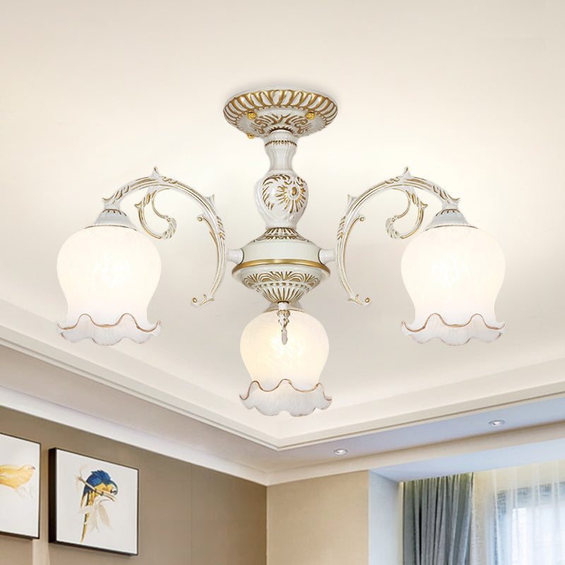 Blume Wohnzimmer semi Flush Rustikale Weiss Glas 3/5/6 Bulben Beige Flush Mount Light Halterung
