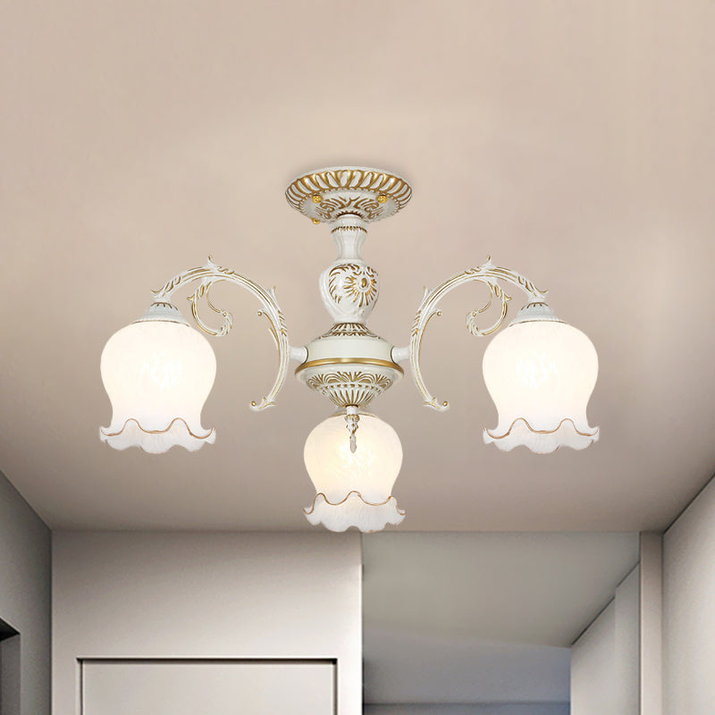 Blume Wohnzimmer semi Flush Rustikale Weiss Glas 3/5/6 Bulben Beige Flush Mount Light Halterung
