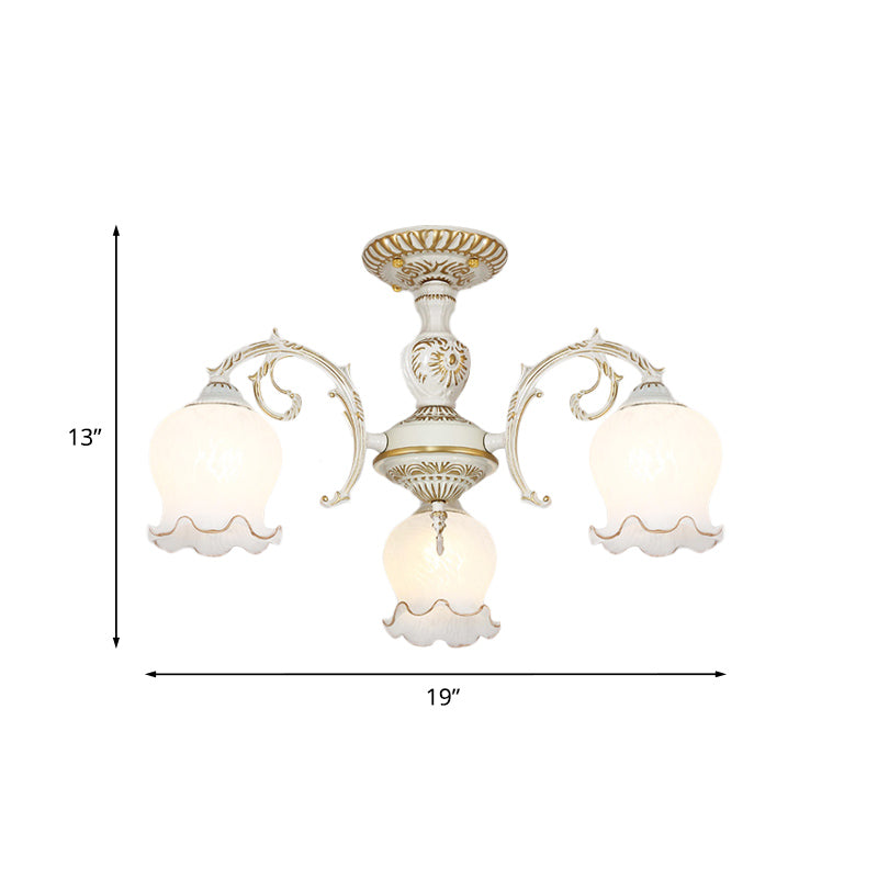 Blume Wohnzimmer semi Flush Rustikale Weiss Glas 3/5/6 Bulben Beige Flush Mount Light Halterung