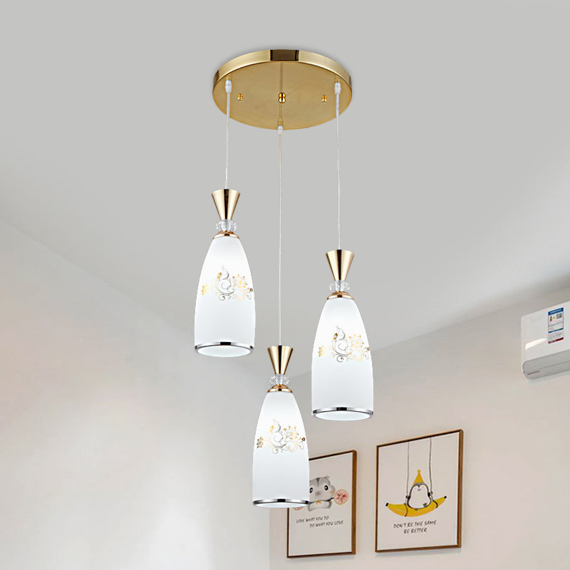Gold/Black 3 Lights Multi Ceiling Light Modernist Opal Frosted Glass Dining Room Pendulum Lamp with Round Canopy