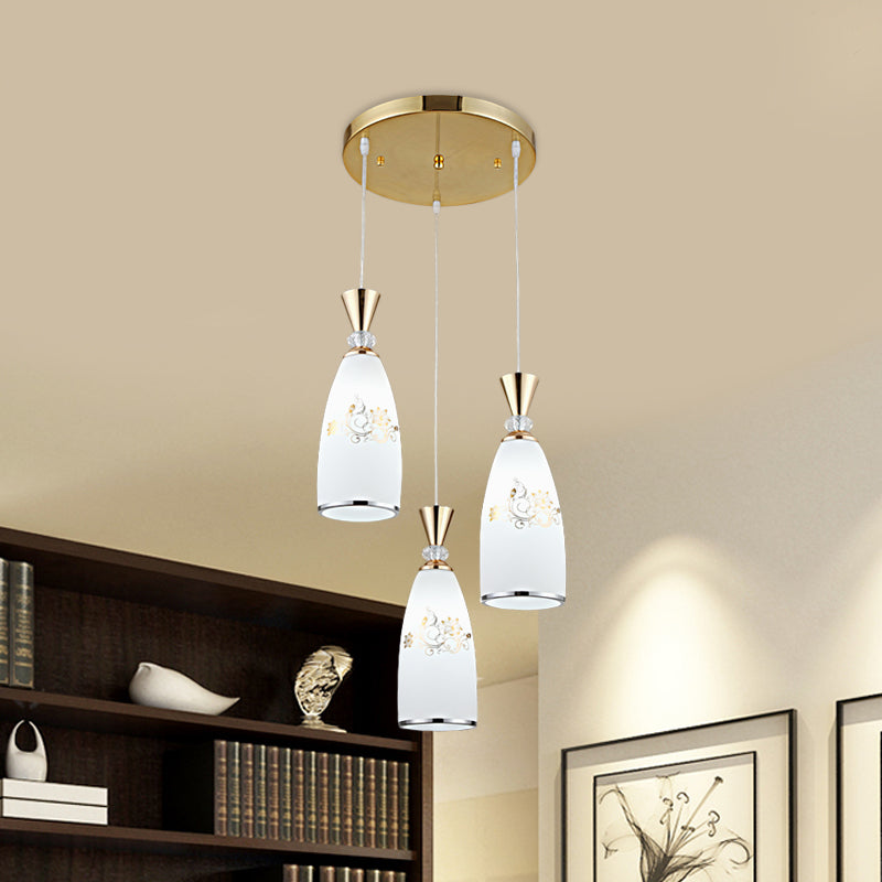 Gold/Black 3 Lights Multi Ceiling Light Modernist Opal Frosted Glass Dining Room Pendulum Lamp with Round Canopy