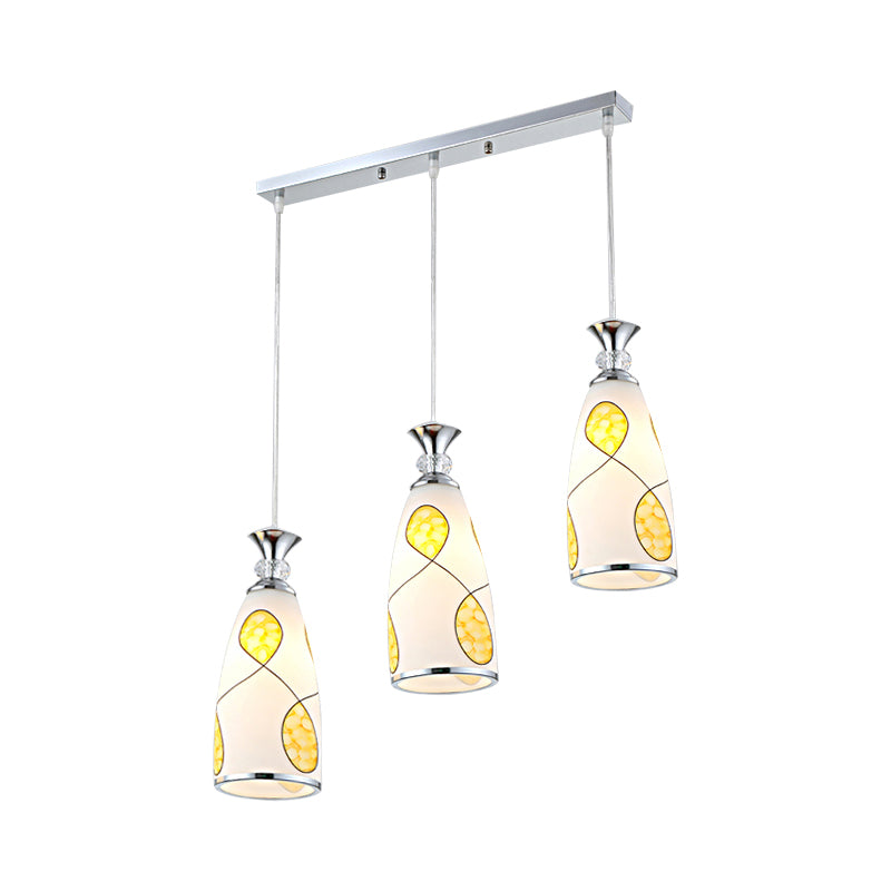 Modernista oblungo multiplo a sospensione a 3 luci a 3 luci lampada a sospensione in goccia in vetro in nero/cromo con baldacchino rotondo/lineare