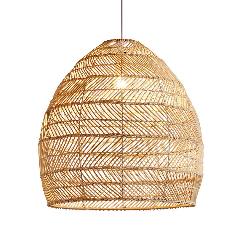 Bamboo Cloche Hanging Light Kit Tropical 1 Head 14"/18" Wide Beige Pendant Lighting Fixture