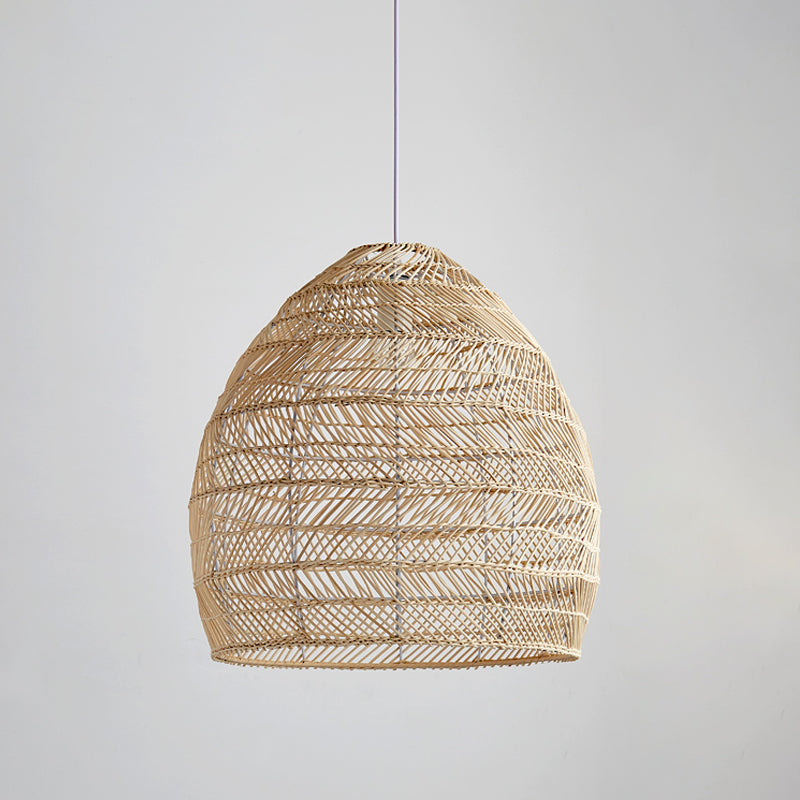 Bamboo Cloche Hanging Light Kit Tropical 1 tête 14 "/ 18" Éclairage de pendentif beige de largeur