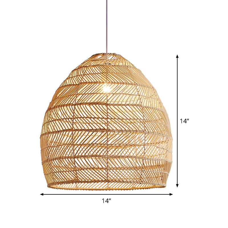 Bamboo Cloche Hanging Light Kit Tropical 1 Head 14"/18" Wide Beige Pendant Lighting Fixture