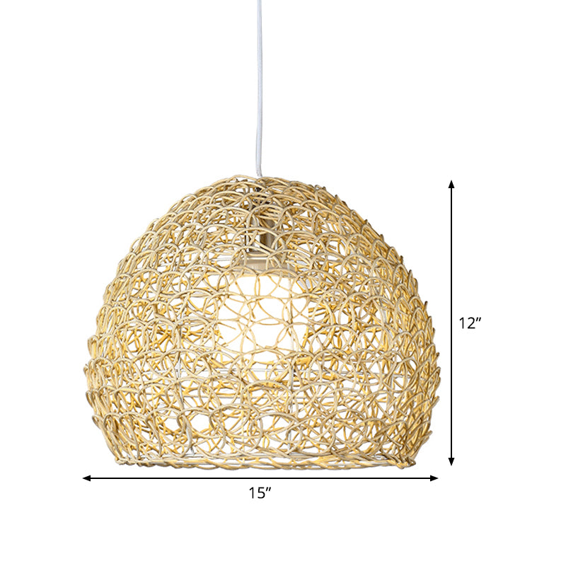 Hemispherical Pendulum Light Simple Bamboo Single Beige Pendant Light Fixture for Dining Room