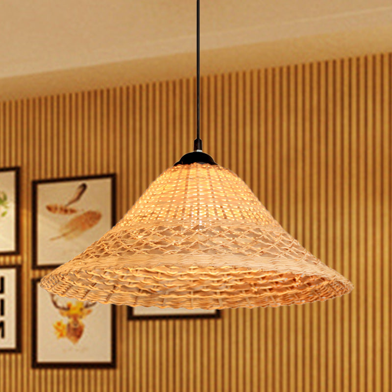 Bamboo Woven Wide Flare Pendant Lamp South East Asia 1 Bulb Brown Suspension Light