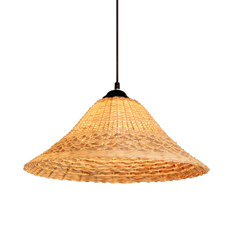 Bamboo Woven Wide Flare Pendant Lamp South East Asia 1 Bulb Brown Suspension Light