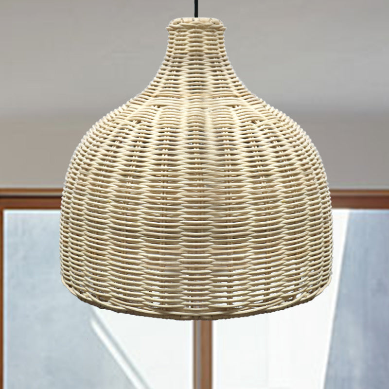 10 "/14" breites Asien -einzelner Anhänger leichter Beige Cloche Deckenhängung Lampe mit Bambuslampenschatten