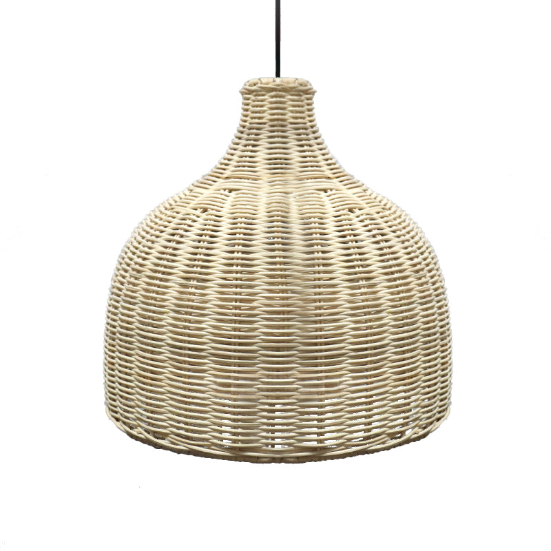 10"/14" Wide Asia Single Pendant Light Beige Cloche Ceiling Suspension Lamp with Bamboo Lamp Shade