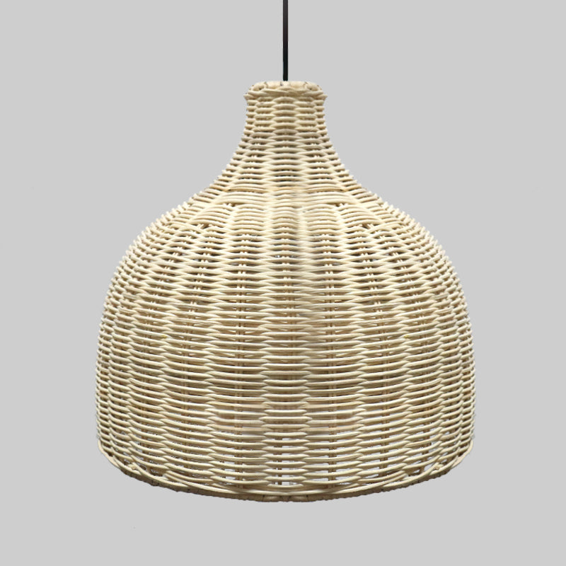 10"/14" Wide Asia Single Pendant Light Beige Cloche Ceiling Suspension Lamp with Bamboo Lamp Shade