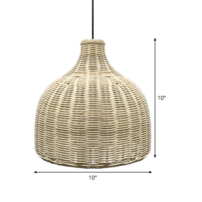 10"/14" Wide Asia Single Pendant Light Beige Cloche Ceiling Suspension Lamp with Bamboo Lamp Shade