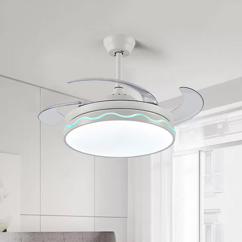 Wit ronde hangende ventilatorlamp Noordelijke stijl Acryl Acryl Woonkamer LED 4 Blades Semi Flush Mount, Remote/Wall Control/Frequency Conversion and Remote Control, 42 "Wide