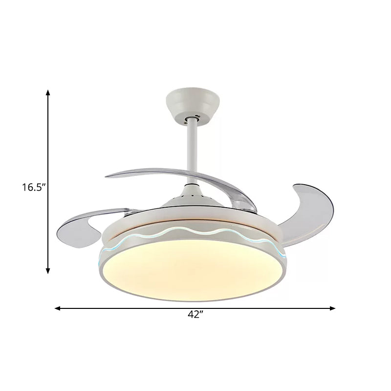 Wit ronde hangende ventilatorlamp Noordelijke stijl Acryl Acryl Woonkamer LED 4 Blades Semi Flush Mount, Remote/Wall Control/Frequency Conversion and Remote Control, 42 "Wide