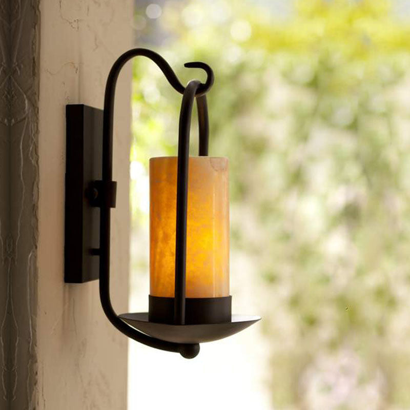 Éclairage mural noir 1 Bulbe Counderyside Marble Cylindrical Mur Wall Light for Outdoor