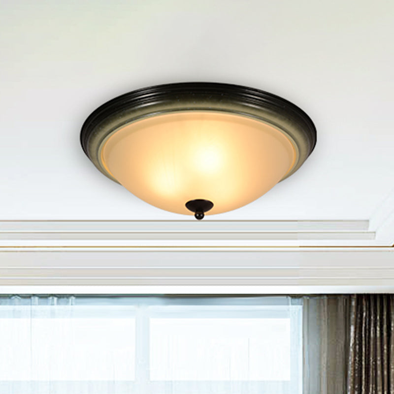 Traditional Dome Flush Mount Light 3 Heads Frosted Glass Ceiling Lighting in Black for Living Room, 16"/19.5" W