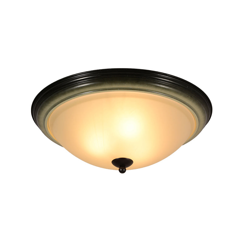 Traditional Dome Flush Mount Light 3 Heads Frosted Glass Ceiling Lighting in Black for Living Room, 16"/19.5" W