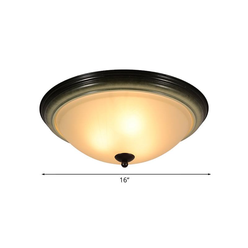 Traditional Dome Flush Mount Light 3 Heads Frosted Glass Ceiling Lighting in Black for Living Room, 16"/19.5" W
