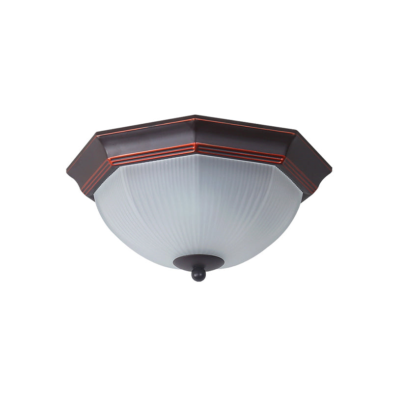 Octagon Bedroom Flush Mount Retro Prismatic White Glass 3-Light Black Ceiling Mounted Light