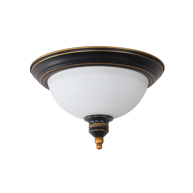 Black Dome Flush Mount Lighting Traditional Opal Glass 3 Bulbs Living Room Ceiling Light