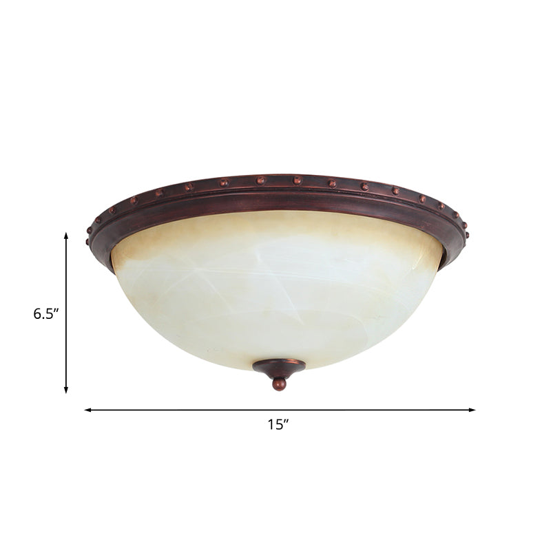 Opal Glass Bowl Flush Light Fixture Traditional 2 Heads Foyer Ceiling Flush Mount in Brown