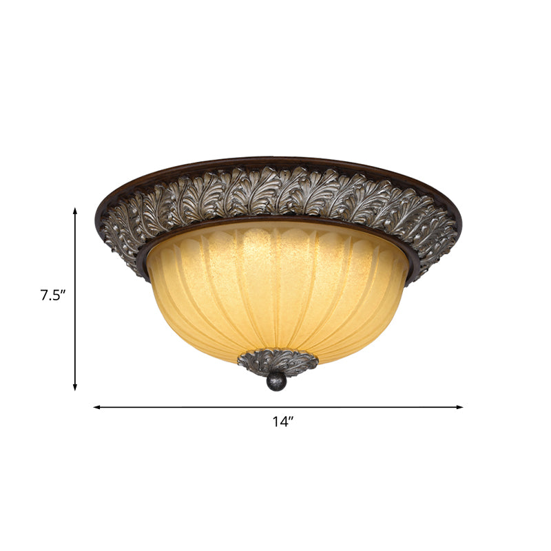 Dome Frosted Glass Ceiling Light Vintage 2-Bulb Dining Room Flush Mount Lamp in Beige