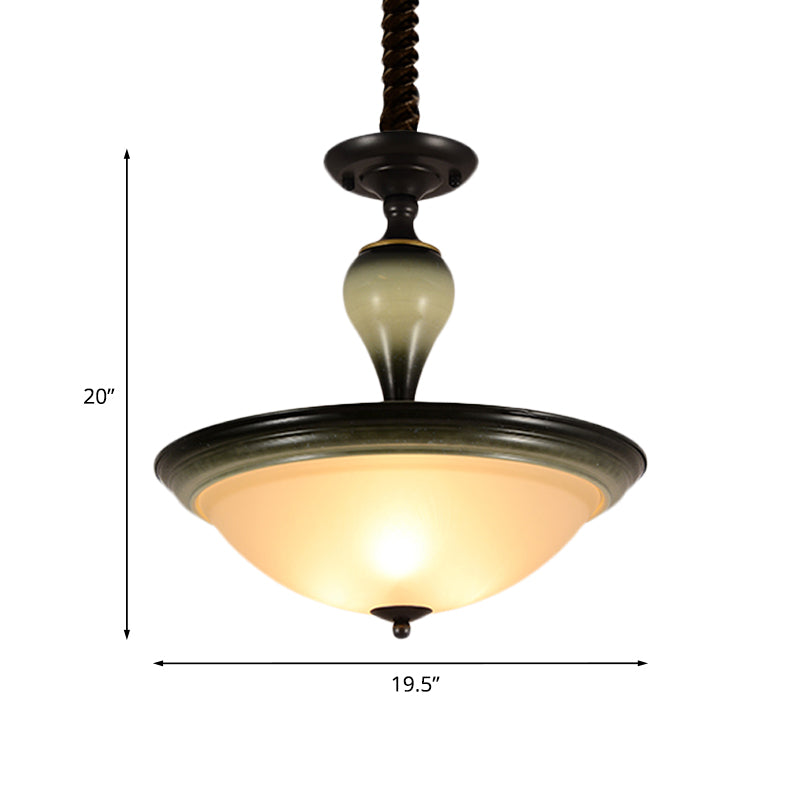 Retro Bowl Semi Flush Mount Light 3 Bulbs Frosted Glass Flushmount Lighting in Black