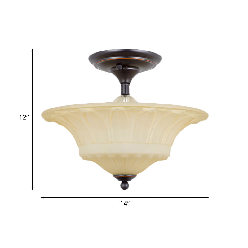 Beige glazen kom spoeling licht vintage 3/4 hoofden woonkamer semi -spoelmontage verlichting in zwart, 14 "/16" w