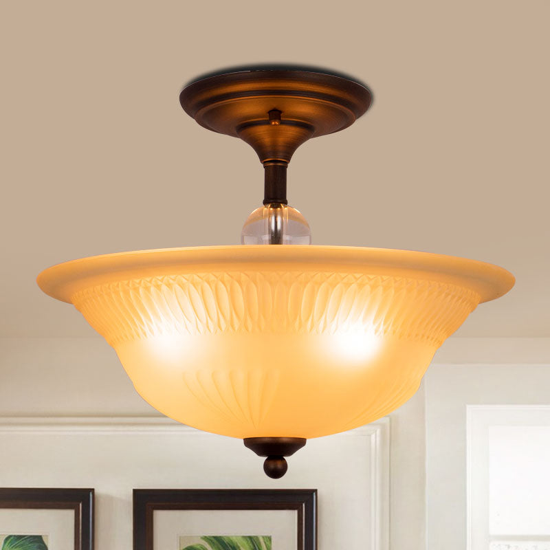 Beige glazen kom spoeling licht vintage 3/4 hoofden woonkamer semi -spoelmontage verlichting in zwart, 14 "/16" w