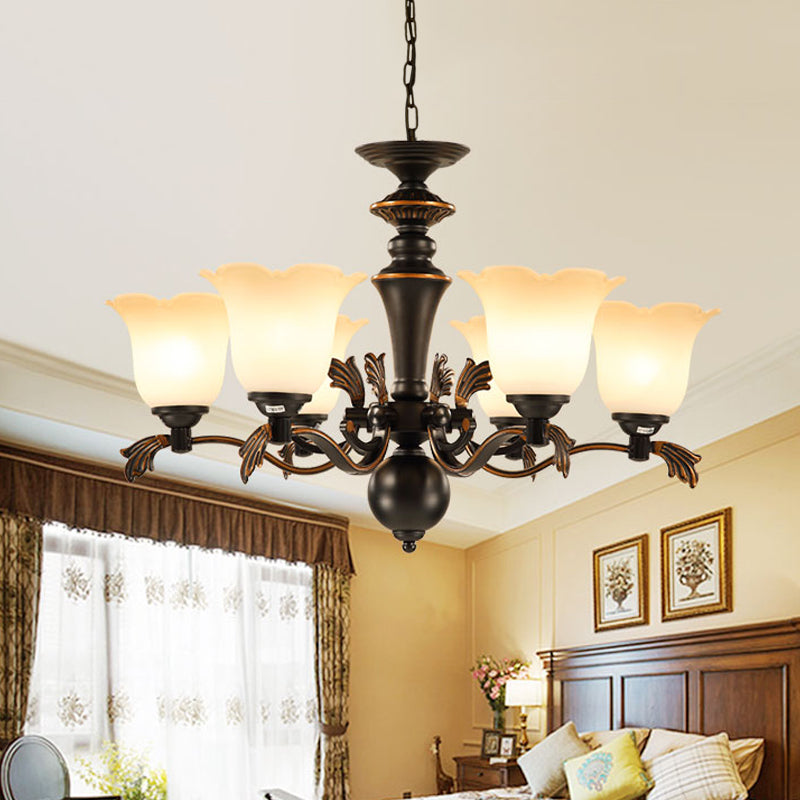 6 lampadine il lampadario sospeso vetro floreale vintage vetro a soffitto in nero in nero