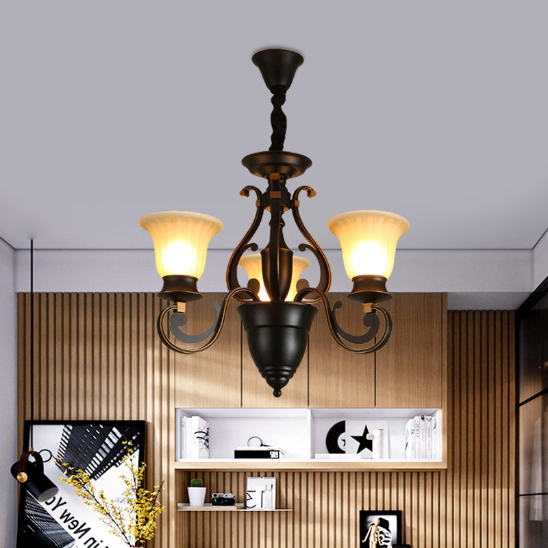 Lampadella nera a 3/5 luci a 5 luci a campana di vetro smerigliata anticato a forma di lampada appesa su/giù