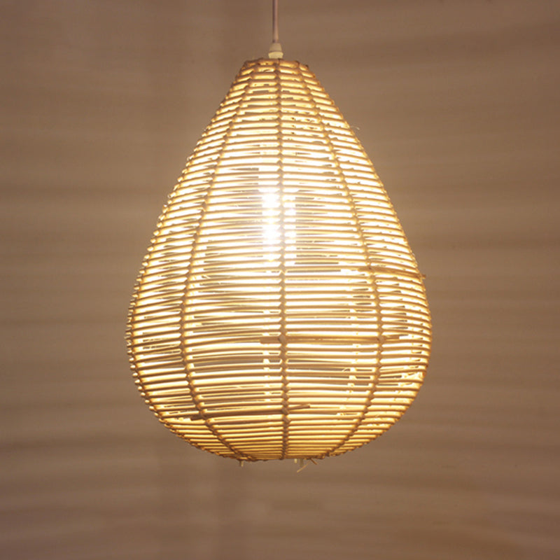 Raindrop Kitchen Ceiling Pendant Bamboo 1 Bulb Asian Style Hanging Lamp Kit in Wood