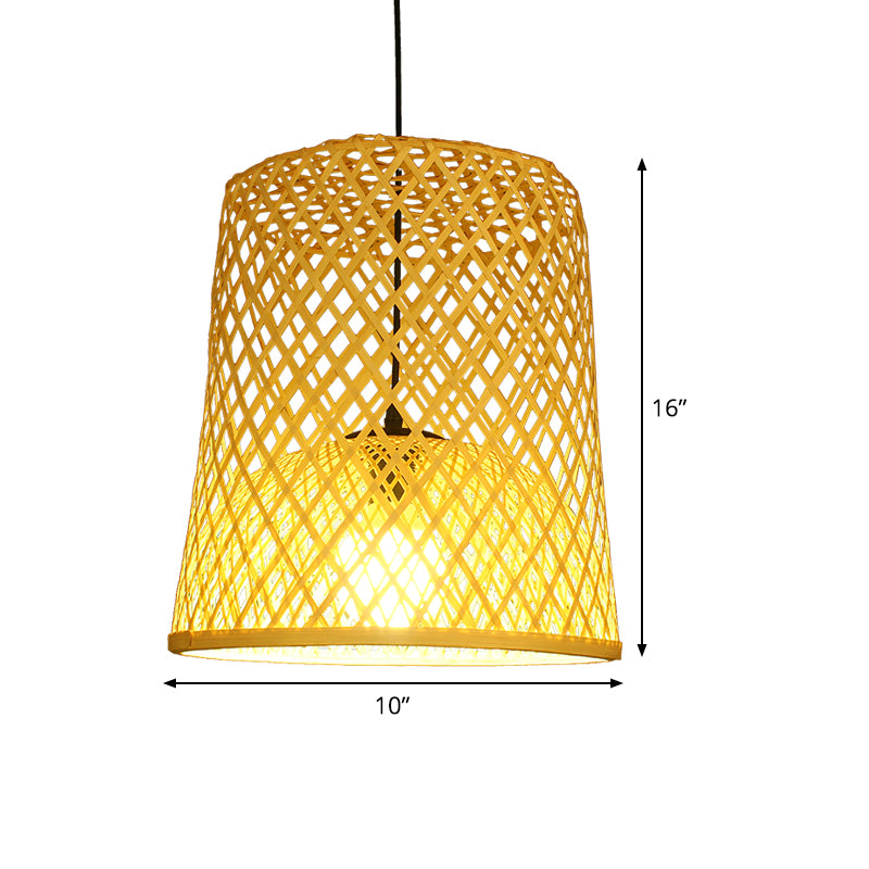2-Shade Barrel Pendant Lighting Asia Bamboo Single Beige Hanging Lamp Kit over Table