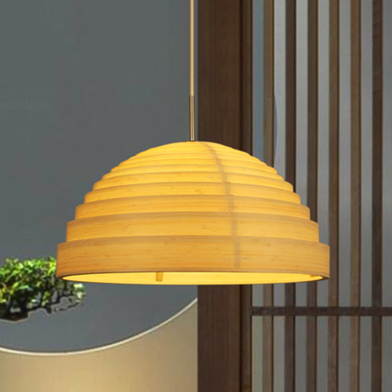 Bamboo Half Globe Hanging Light Asian 1 Head Wood Ceiling Suspension Lamp over Table