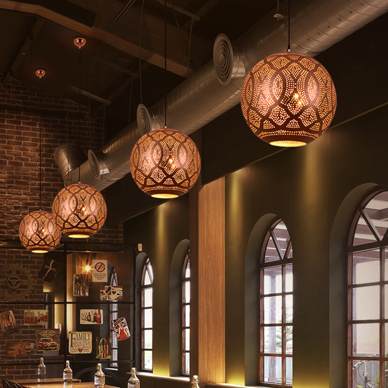 3 Bulbs Metal Ceiling Chandelier Traditional Rose Gold Etched Sphere Restaurant Pendant Light Kit