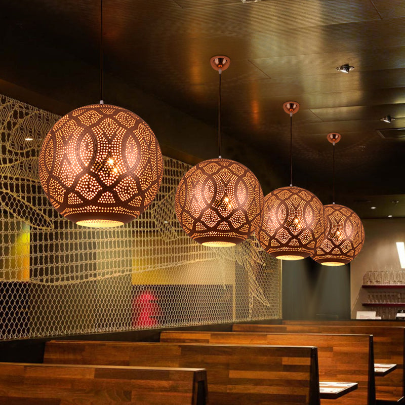 3 Bulbs Metal Ceiling Chandelier Traditional Rose Gold Etched Sphere Restaurant Pendant Light Kit