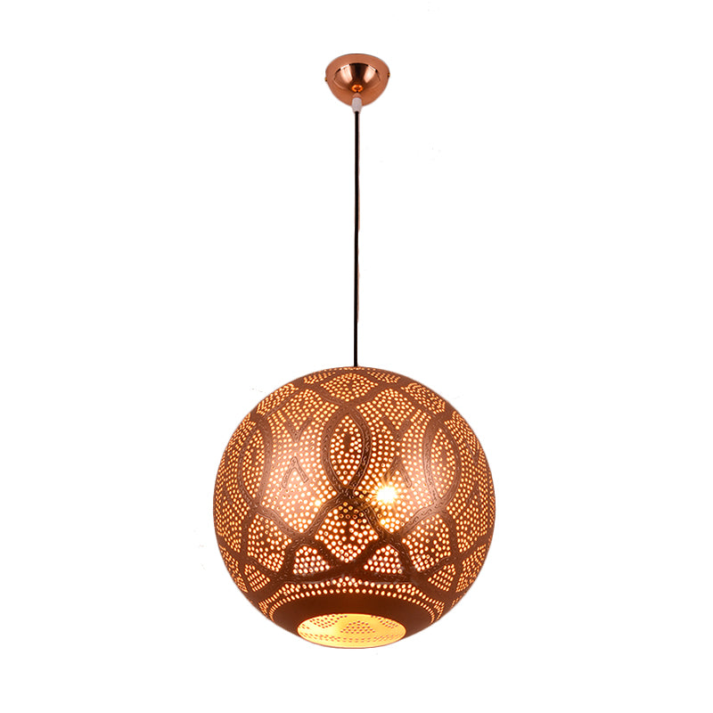 3 Bulbs Metal Ceiling Chandelier Traditional Rose Gold Etched Sphere Restaurant Pendant Light Kit