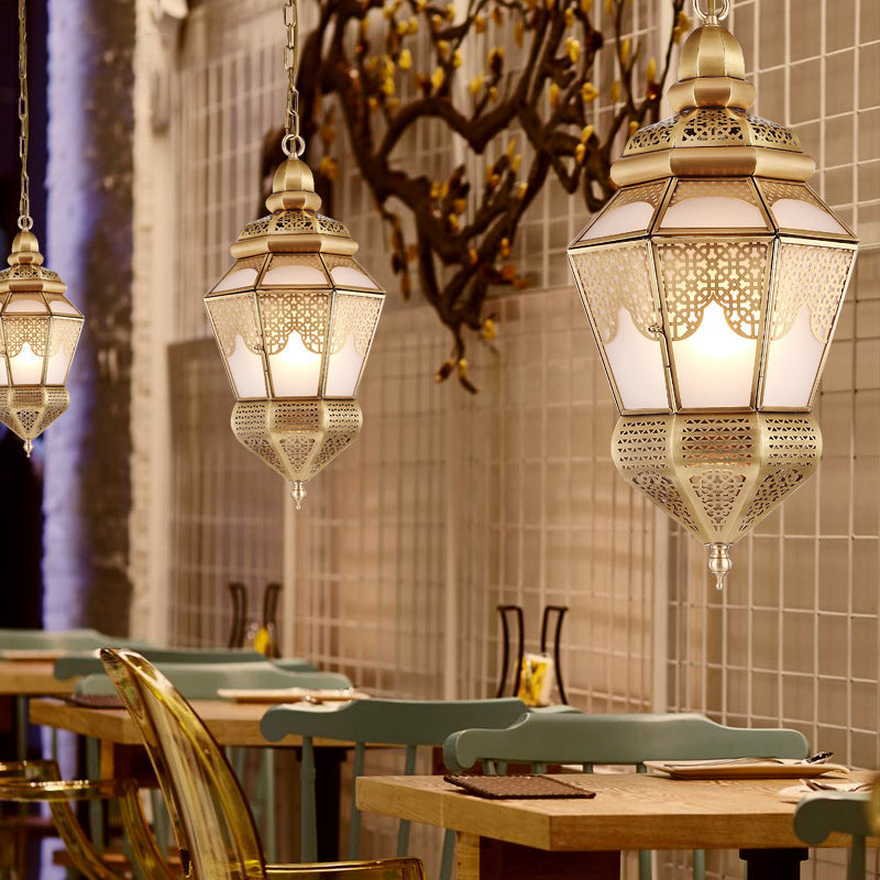 Luz de techo colgante de latón 2 luces Carril de techo árabe Iluminación de lámpara de lámpara de metal para cafetería