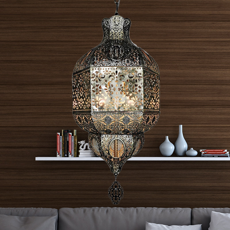 Bronze Etch Ceiling Pendant Light Art Deco Metal 3-Bulb Living Room Chandelier Lighting