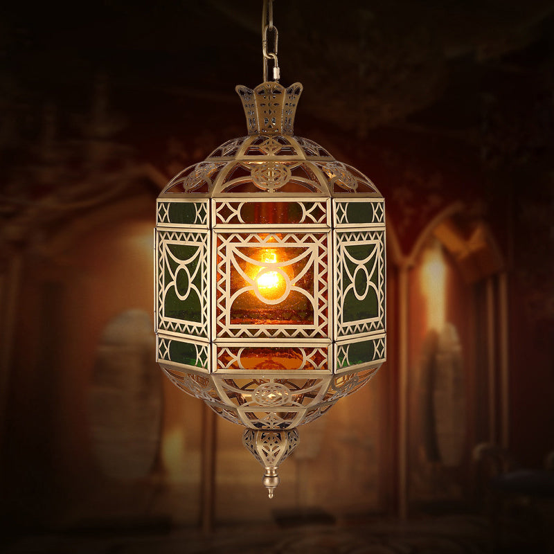 Brass 2 Heads Chandelier Arab Style Metallic Lantern Pendant Lighting Fixture for Restaurant