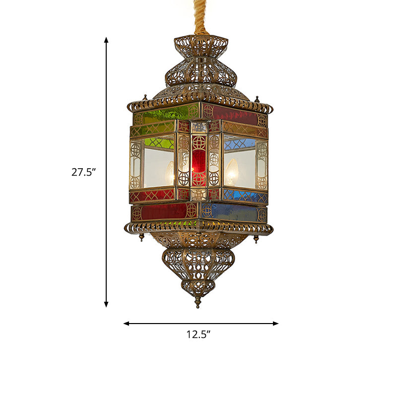 Coppa di vetro a ciondolo in goccia in vetro Country Style 3 Heads lampadario camera da letto in ottone