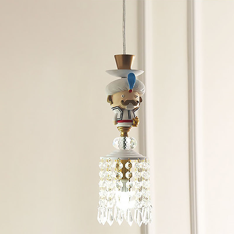 Puppet Bedroom Hanging Light Fixture Metal 1/3 Lights Modern Pendant Lighting in White with Crystal Drop