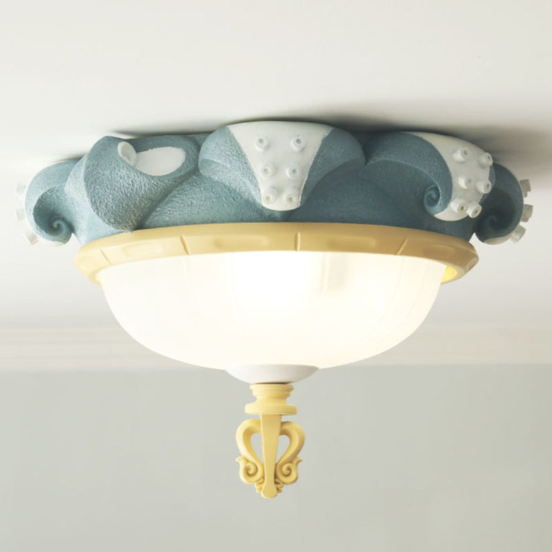 Kids 3 Lights Close to Ceiling Fixture with Resin Shade Blue Dome Flush Mount Lighting
