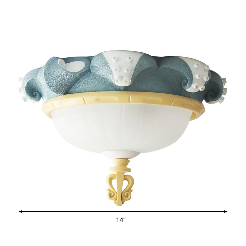 Kids 3 Lights Close to Ceiling Fixture with Resin Shade Blue Dome Flush Mount Lighting