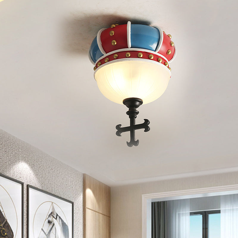 Kids Crown Resin Flushmount Lighting 2 Light Ceiling Light Fixture for Bedroom in Red and Blue