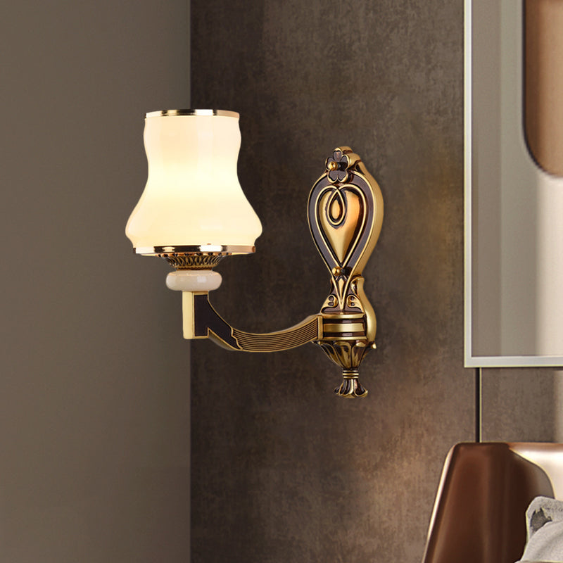Frosted Glass Urn Shaped Wall Lamp Vintage Style 1/2-Bulb Living Room Wall Mount Lighting in Brass