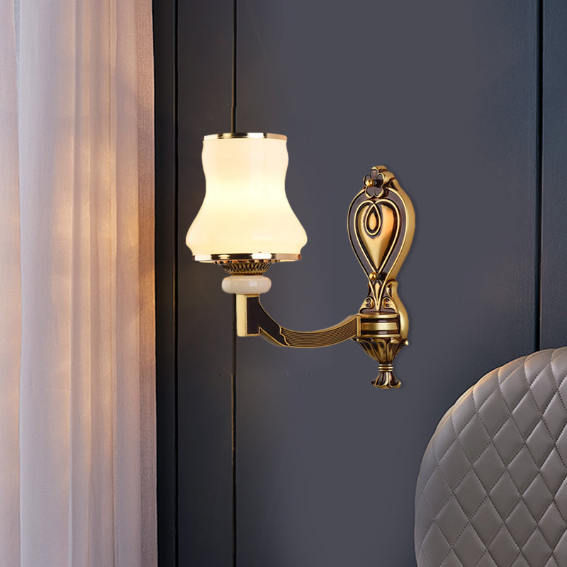 Frosted Glass Urn Shaped Wall Lamp Vintage Style 1/2-Bulb Living Room Wall Mount Lighting in Brass