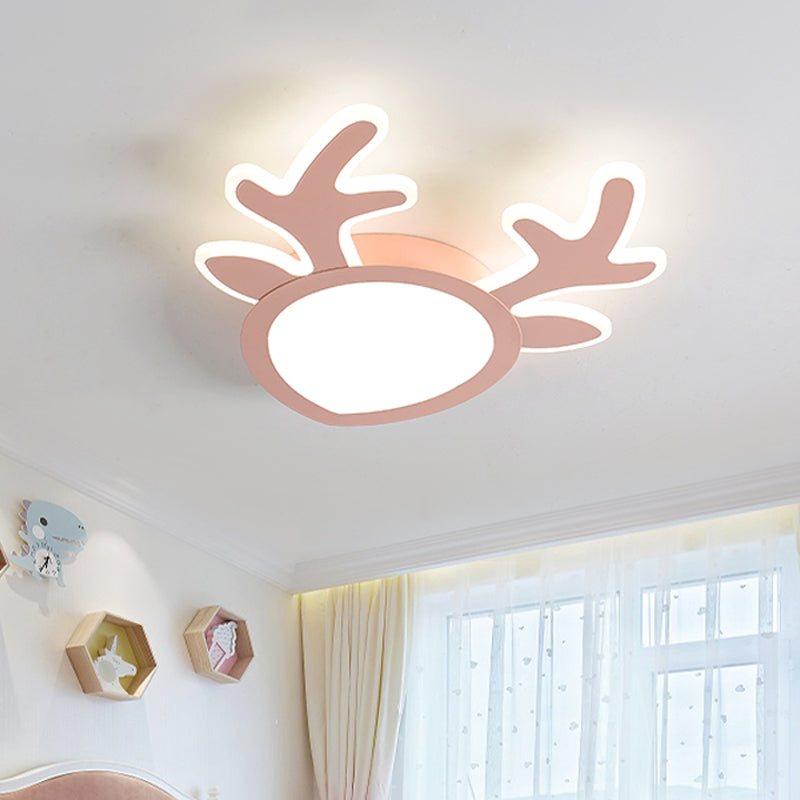 Antler Iron Flush Mount Lamp Macaroon Pink/Blue LED Plafond Mounted Light voor Kinderen Slaapkamer