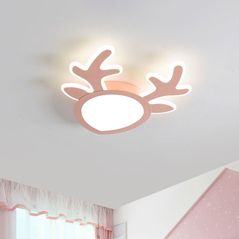 Antler hierro luces incorporadas Dormitorio Infantil Macaroon rosa / azul LED lámpara de techo